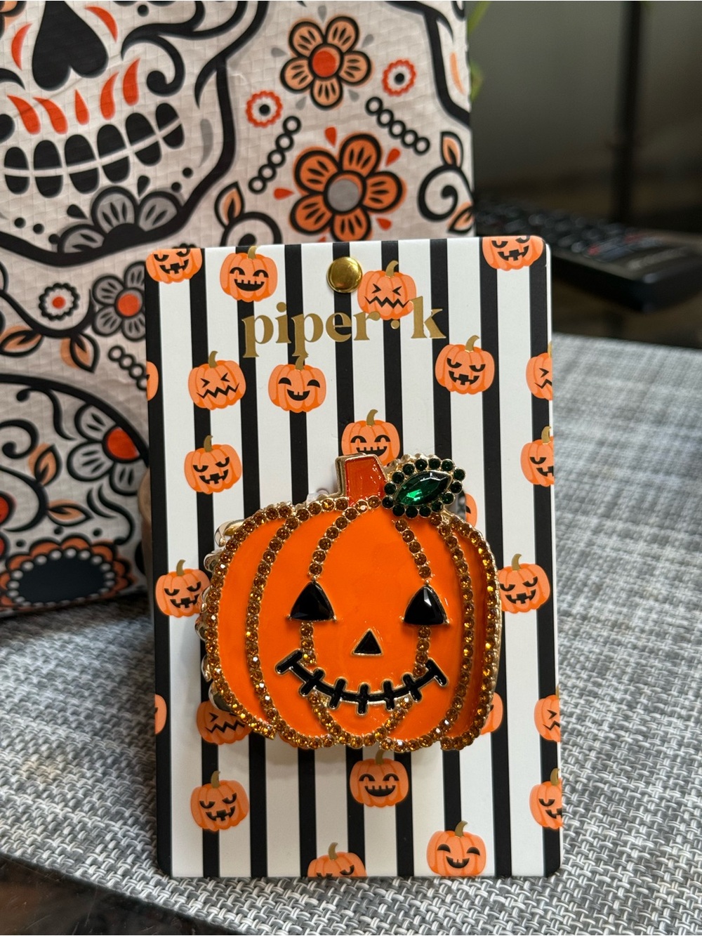Piper K 🎃 Orange Pumpkin Jack-O'-Lantern Hair Gold & Green Bling Gift included💀